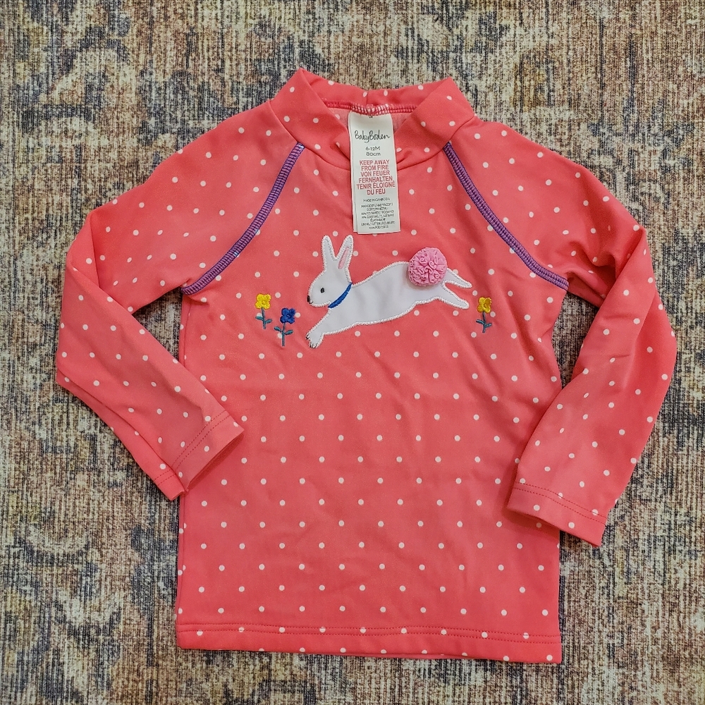 Baby Boden Girls Bunny Applique Rashguard Swim Top sz6-12m